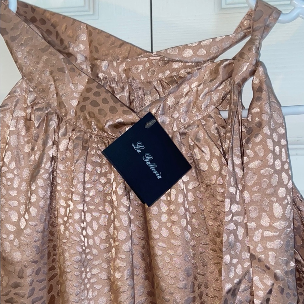 Shimmery Mauve Gold Tie Front Relaxed Blouse - Picture 2 of 5